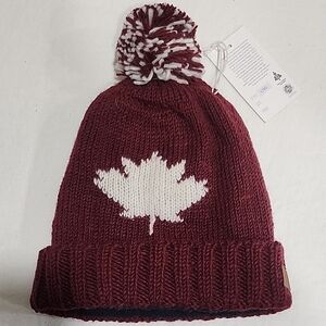 Maroon  Knit Beanie with Maple Leaf Design